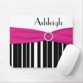 Tapis De Souris Mousepad rayé noir, blanc, et rose avec le nom (Avec souris)
