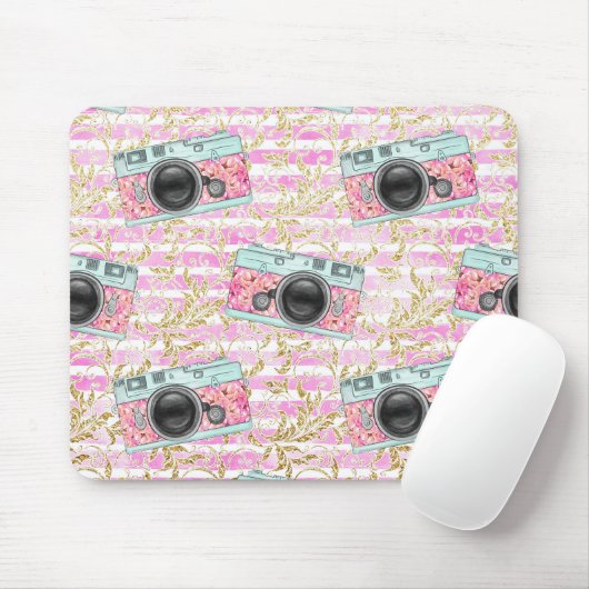 Tapis De Souris Mousepad rayé rose et blanc (Avec souris)