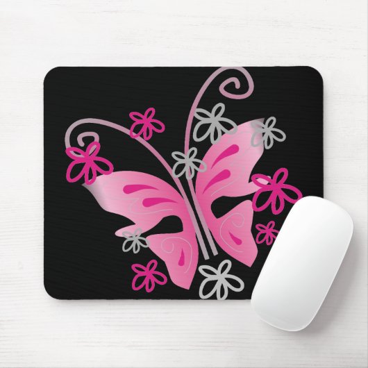 Tapis De Souris mousepad rose de papillon (Avec souris)