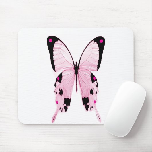 Tapis De Souris mousepad rose et noir de papillon (Avec souris)