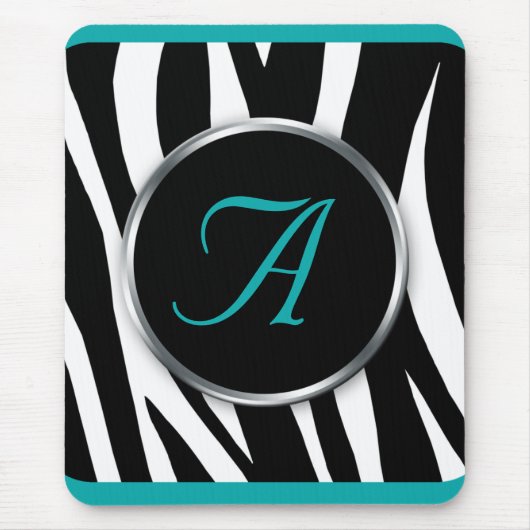 Tapis De Souris Mousepad turquoise de monogramme d'impression chic (Devant)
