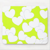 Tapis De Souris Mousepad vert citron à gros coeur blanc (Devant)