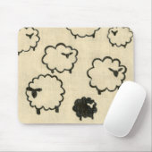 Tapis De Souris Mouton blanc et noir sur Arrière - plan crème (Avec souris)