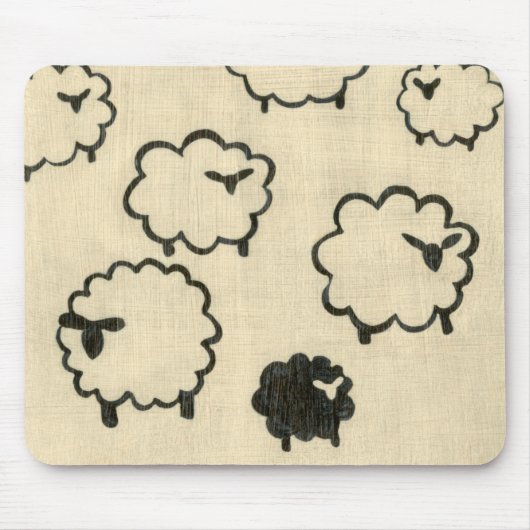 Tapis De Souris Mouton blanc et noir sur Arrière - plan crème (Devant)