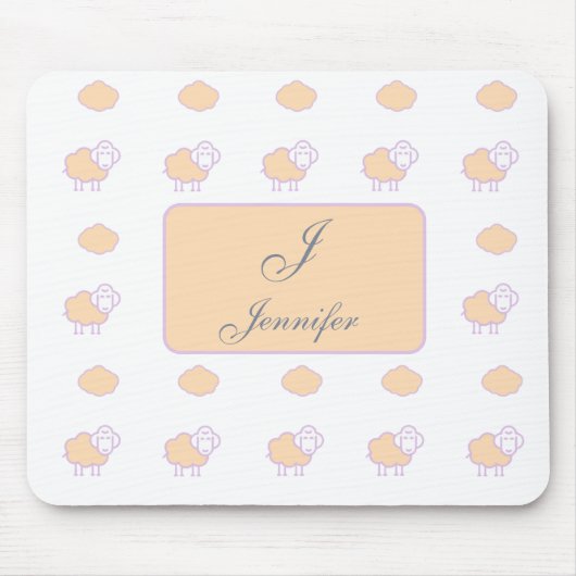 Tapis De Souris Mouton rose élégant avec nuages Monogramme Motif (Devant)