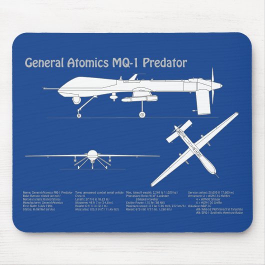 Tapis De Souris MQ-1 Predator UAV- Plan d'avion ABD (Devant)