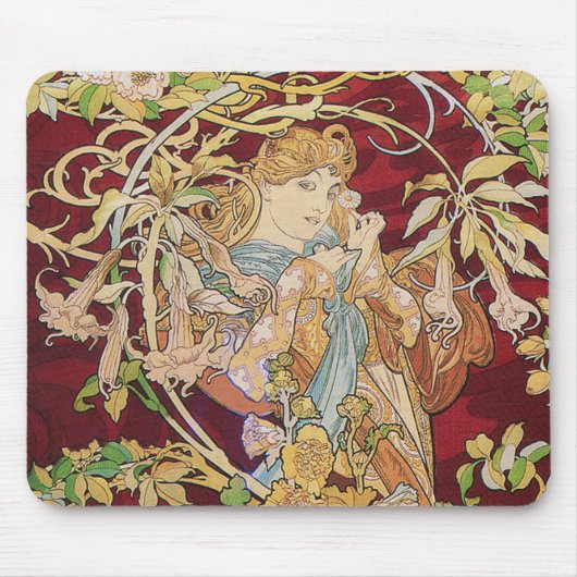 Tapis De Souris Mucha Art Nouveau : Une Femme Daisée (Devant)