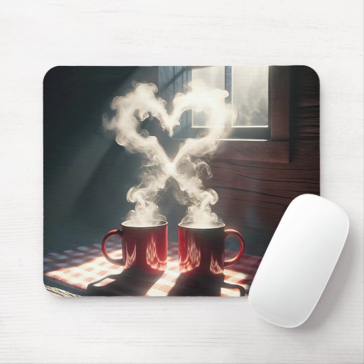 Tapis De Souris Mugs Rouges À Vapeur Cardiaque (Avec souris)