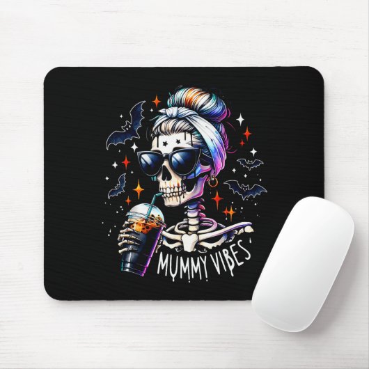 Tapis De Souris Mummy Vibes Skeleton Coffee Mom Soky Season Hallow (Avec souris)