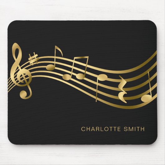Tapis De Souris Music School Office Elegant Gold Notes musicales (Devant)