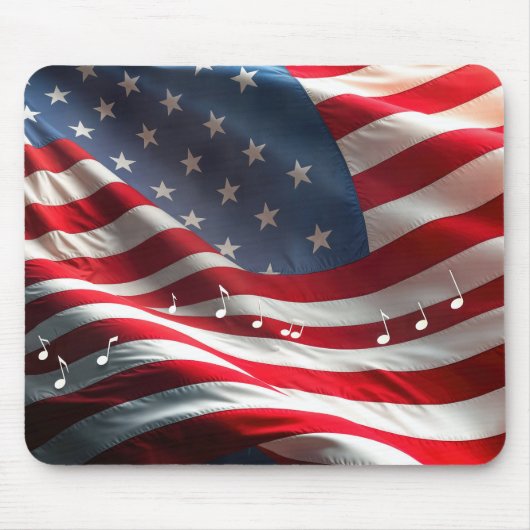 Tapis De Souris Musical Notes Floating On an American Flag (Devant)