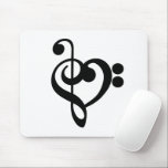 Tapis De Souris Musicien Coeur de musique - Treble Bass Clef<br><div class="desc">Treble Bass Clef Heart - design de ventilateur de musique. L'art de la silhouette noire - J'aime le symbole musical pour tous les musiciens. OEuvre simple et minimaliste pour inspirer et express un amour de la musique. > Utilisez pour l'appréciation de l'enseignant, les récitals musicaux ou le prix de l'élève,...</div>