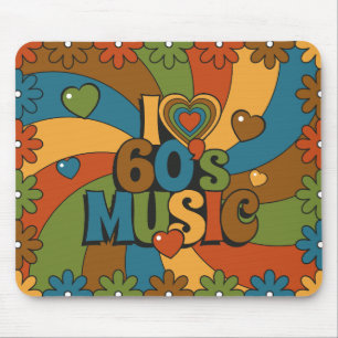 Tapis De Souris Musique des années 60 Cœurs Vagues et Fleurs en Co