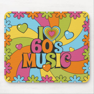 Tapis De Souris Musique Rétro Colorée des Années 60 Cœurs Vagues e