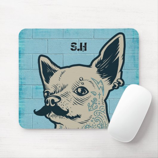 Tapis De Souris Mustache Chihuahua Graffiti Mur Monogramme (Avec souris)