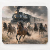 Tapis De Souris Mustangs sauvages courant le long d'un train vinta (Devant)