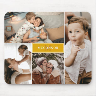 Tapis De Souris Mustard Jaune Moderne 4 Photo Collage & Nom