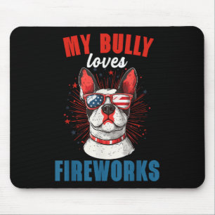 Tapis De Souris My Bully aime le feu d'artifice 4 juillet chien pa