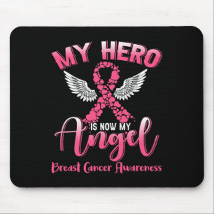 Tapis De Souris My Hero Is Now My Angel Breast Cancer Rose Ribbon