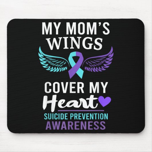 Tapis De Souris My Mom's Wings Cover Heart Suicide Awareness Ribbo (Devant)