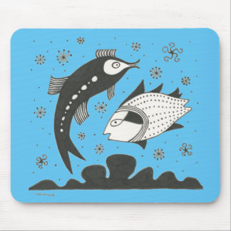 Tapis De Souris Mycénienne Grec Inspiré de poisson bleu Pad souris