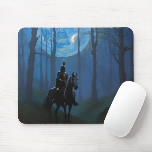 Tapis De Souris Mystérieux Chevalier Noir dans la Forêt Lune (Avec souris)