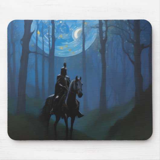Tapis De Souris Mystérieux Chevalier Noir dans la Forêt Lune (Devant)