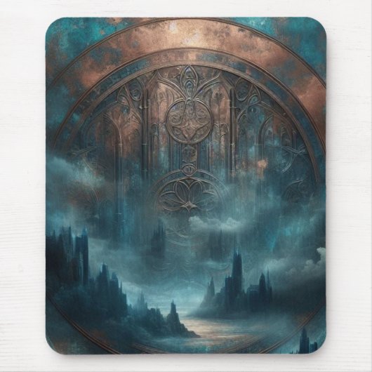 Tapis De Souris Mystic Gothic Steampunk Art - Blue Copper Patina  (Devant)