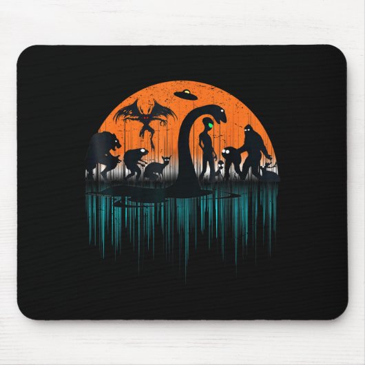 Tapis De Souris Mythical Loch Ness Bigfoot Mothman Aliens Funny Cr (Devant)