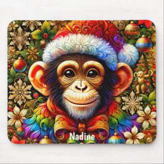 Tapis De Souris NADINE ~ Zany CHIMPANZEE Christmas 