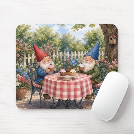 Tapis De Souris Nains de jardin mangeant des cupcakes (Avec souris)
