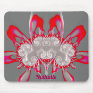 Tapis De Souris NATHALIE ~ FLUORO ROSE ROUGE BLANC GRIS ~ Fractal