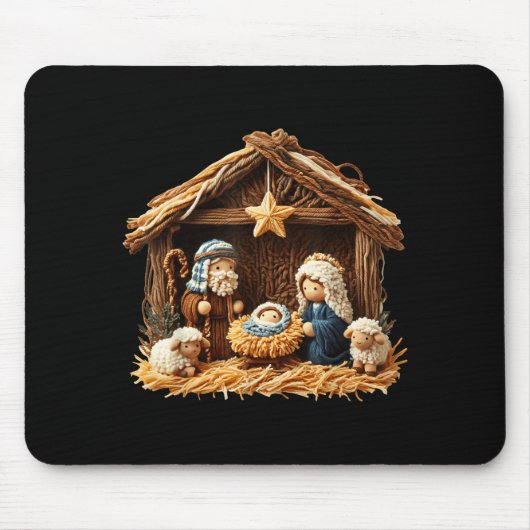 Tapis De Souris Nativity Scene Faux Yarn Crochet Jesus Christmas R (Devant)