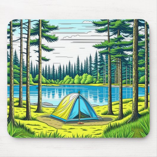 Tapis De Souris Nature Camping Tente à thème dans les bois (Devant)