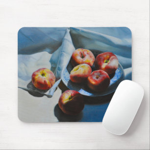 Tapis De Souris Nature morte aux pêches et tissu blanc