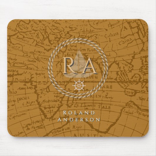 Tapis De Souris Nautical Rope Monogram Map Brown (Devant)