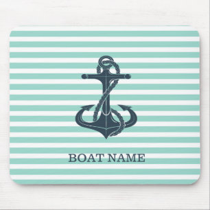 Tapis De Souris Nautique,Ancre,Rayes Vert Menthe