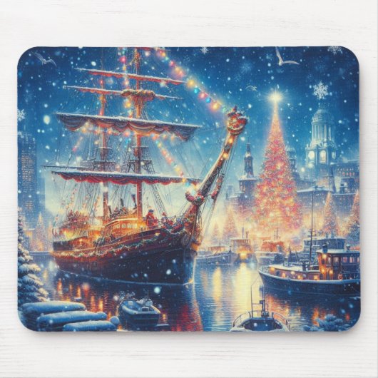 Tapis De Souris Navire à quai Noël/hiver (Devant)