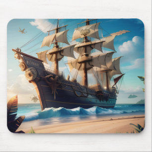 Tapis De Souris Navire pirate de plage tropicale