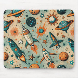 Tapis De Souris Navires vintages à fusée spatiaux Motif -Cosmos(7)