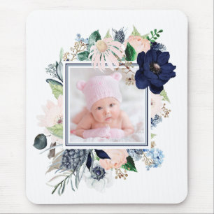 Tapis De Souris Navy Blue and Pink Floral avec votre photo