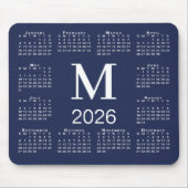 Tapis De Souris Navy Blue and White Monogram 2026 Calendar (Devant)