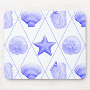 Tapis De Souris Navy Blue Coastal Seashells Starfish