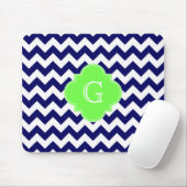 Tapis De Souris Navy Wht Chevron Lime Green Quatrefoil Monogram (Avec souris)