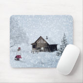 Tapis De Souris Neige de Noël au Cabine (Avec souris)