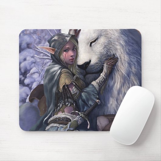 Tapis De Souris Neige+Elf+Fille+avec+Lion (Avec souris)