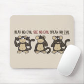 Tapis De Souris N'entendre aucun singe malin - Nouveau (Avec souris)