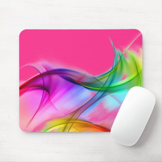 Tapis De Souris Neon Arc-en-ciel Abstrait sur rose (Avec souris)