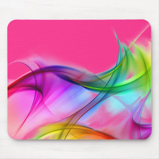 Tapis De Souris Neon Arc-en-ciel Abstrait sur rose (Devant)