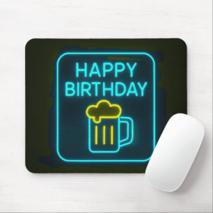 Tapis De Souris Neon Birthday Bière Mug Sur Noir